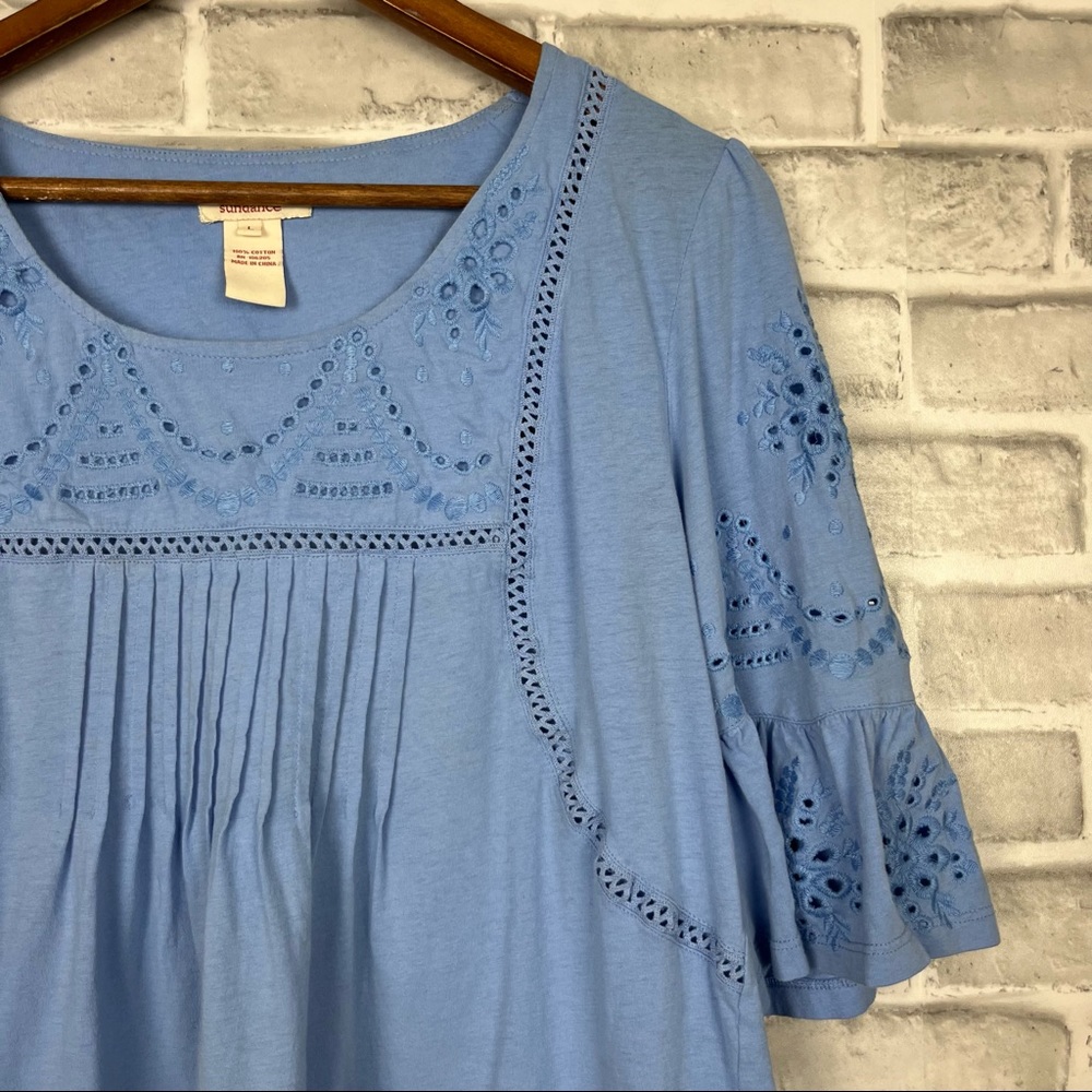 Sundance Light Dusty Blue Boho Lace Soft Cotton Bohemian Hippie Blouse Sz Large - Picture 2 of 6